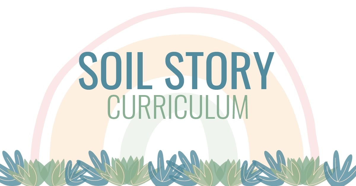 the soil story logo with a rainbow in the background.