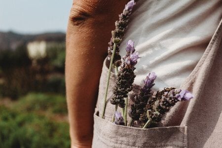 A person carrying a bouquet in their pocket on Ted Chamberlin Ranch.