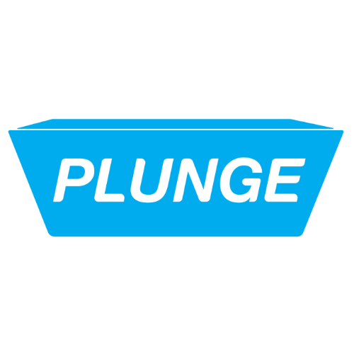 a large blue box with the word plunge on it.