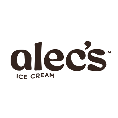 alecs ice cream logo on a white background.
