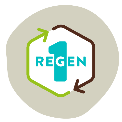The regen logo promoting regenerative agriculture with an arrow pointing to the right.