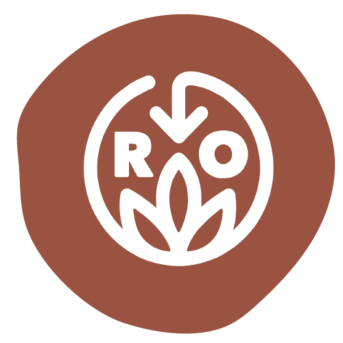 a brown circle with the word ro in the center.