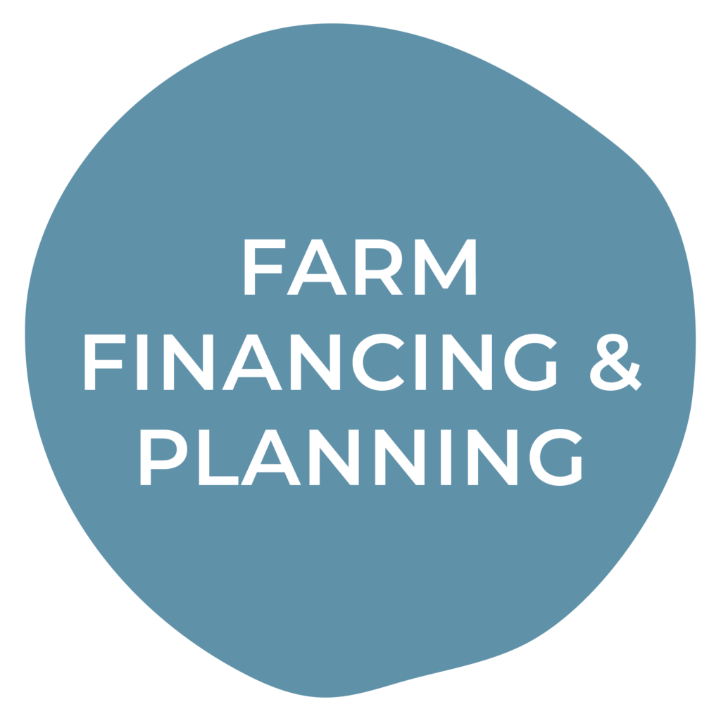 Blue circle with the words farm, finance and planning.
