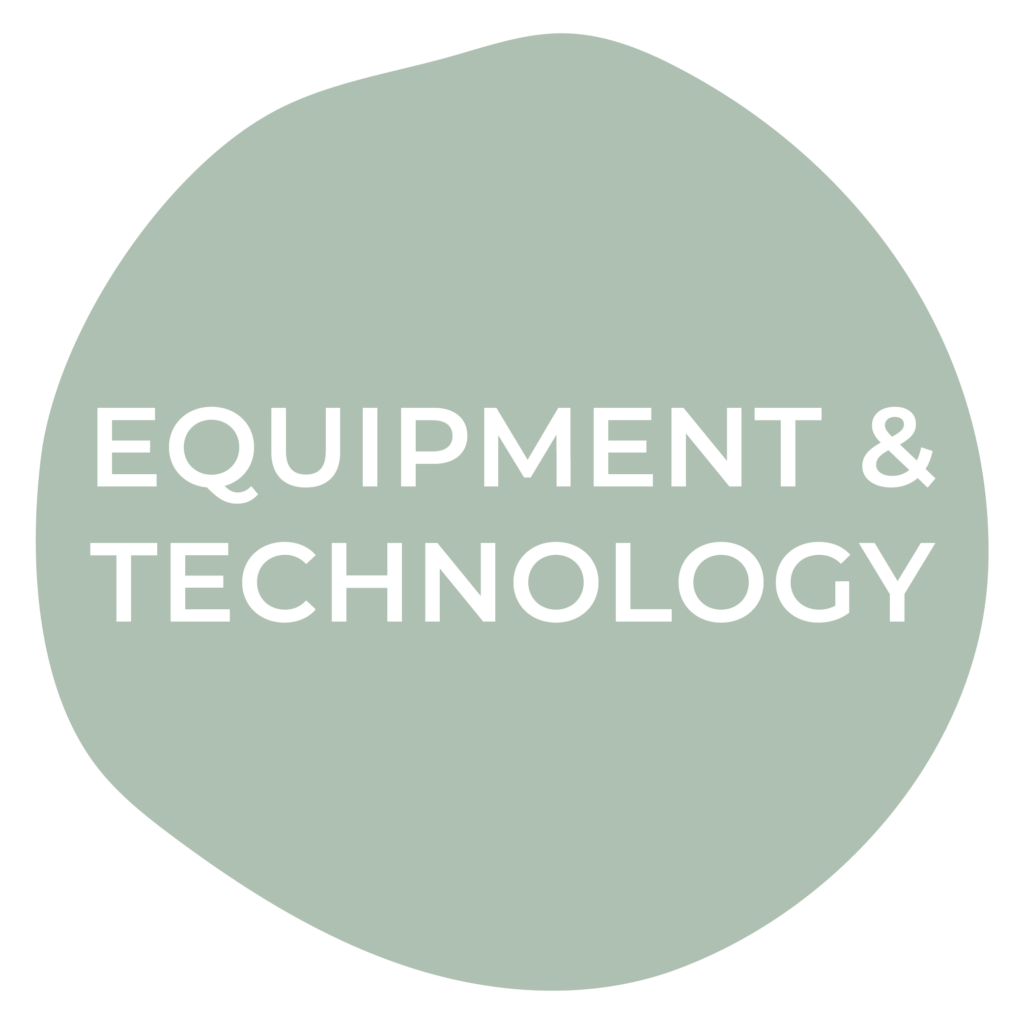 pastel green circle with equipment and technology mentioned in it