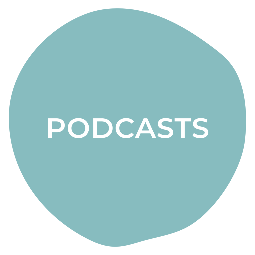 podcasts in a teal circle