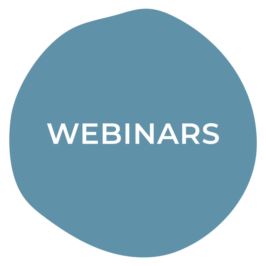 A blue circle with the words "webinars" on it.